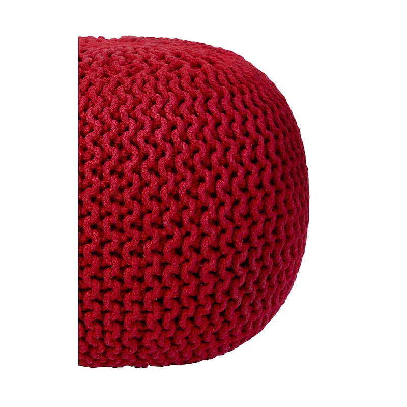Hand Knitted Pouf Cotton Braided Cord Cable Ottoman - Foot Stool - Accent Seat Furniture Bean Bag - Living Room Kids - 18x18x14