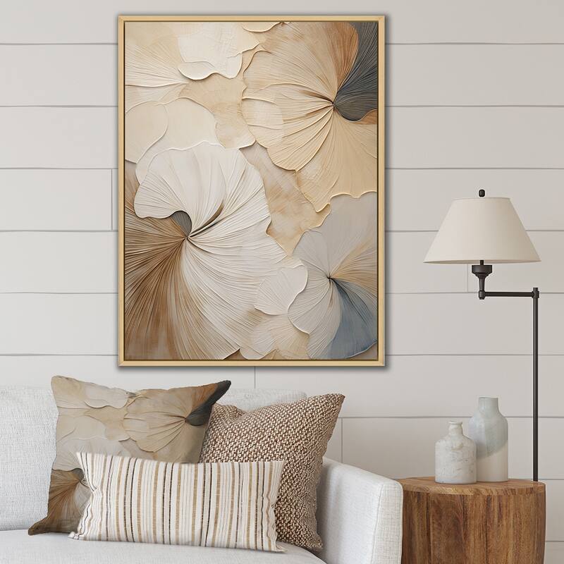 Designart "Beige Minimalism Elegance In Bloom " Flowers Framed Canvas Prints