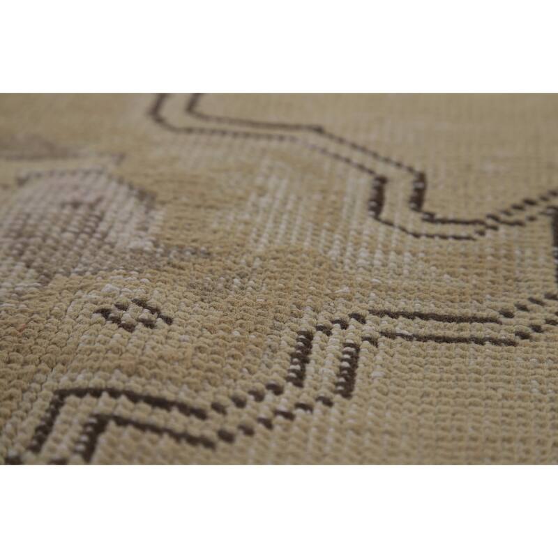 Geometric Beige Tabriz Persian Vintage Rug Handmade Wool Carpet - 8'11" x 11'5"