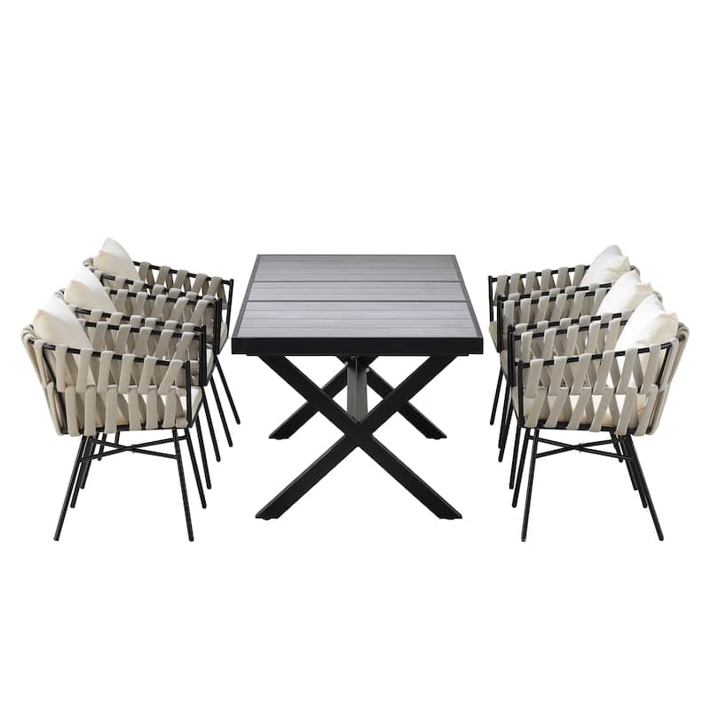 7-Piece Expandable Outdoor Dining Set with Polyester Tape Chairs
