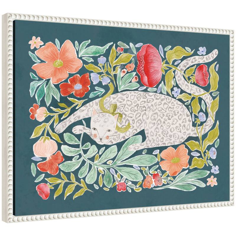 Kate and Laurel JL Floral Cat by Jill Labieniec Framed Canvas Wall Art Print - 24x18