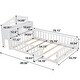 preview thumbnail 5 of 37, Full Size Multifunctional Kids Floor Bed with Storage Headboard and Blackboard, Teens Wooden Platform Bed Frame with Guardrails