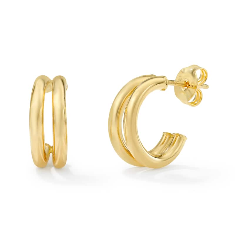 Clover 14K Yellow Gold High-Polish Double Row Half Hoop Stud Earrings