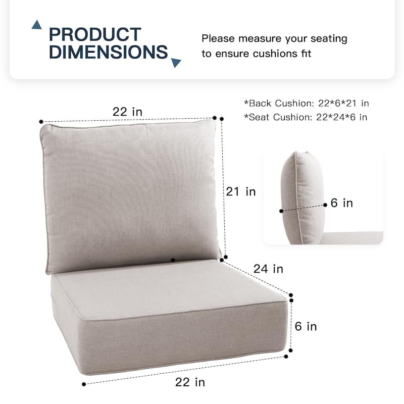 Pocassy 22"x24"x6" Inch Thick Cushions Pillows Indoor Outdoor Cushion 4 Set