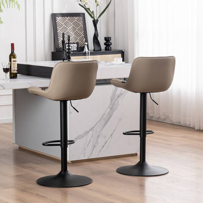 Adjustable Bar Stools Set of 2, Faux Leather Swivel Bar Chairs