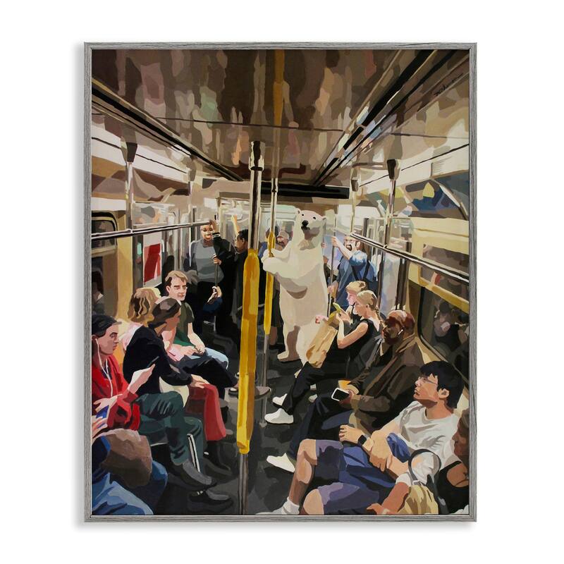 Stupell Polar Bear on Subway Framed Giclee Art Design By Keith Thomson - 16 x 20 - Grey