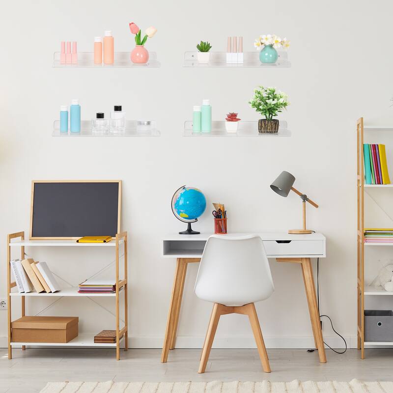 Acrylic Floating Shelves for Wall Mounted, Clear Acrylic Shelves for Bedroom and Kitchen Room Wall Display Shelf Clear