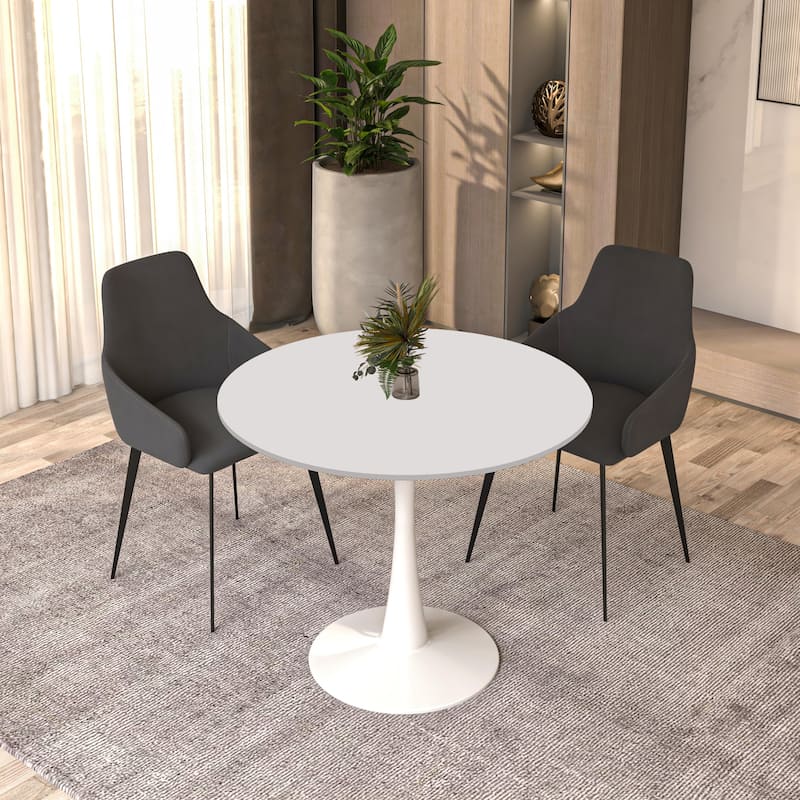 Bristol 35" Round Dining Table with Modern Glass, MDF or Sintered Stone - Sturdy Steel Pedestal Base for Kitchen, Dining, Cafe