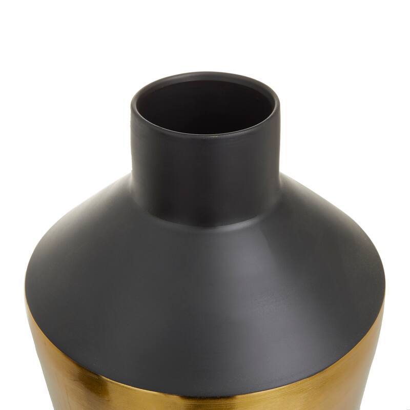 Elegant Metal Vase with Gold Band Detailing (Set of 2) - Black or White