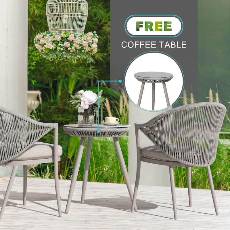 Nuu Garden 3pcs Aluminum Patio Bistro Conversation Set with Cushions