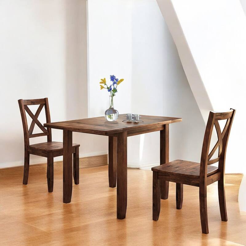 3-Piece Solid Wood Drop Leaf Dining Table Set with 2 X-back Chairs, Space-Saving Design for Small Dining Rooms and Apartments