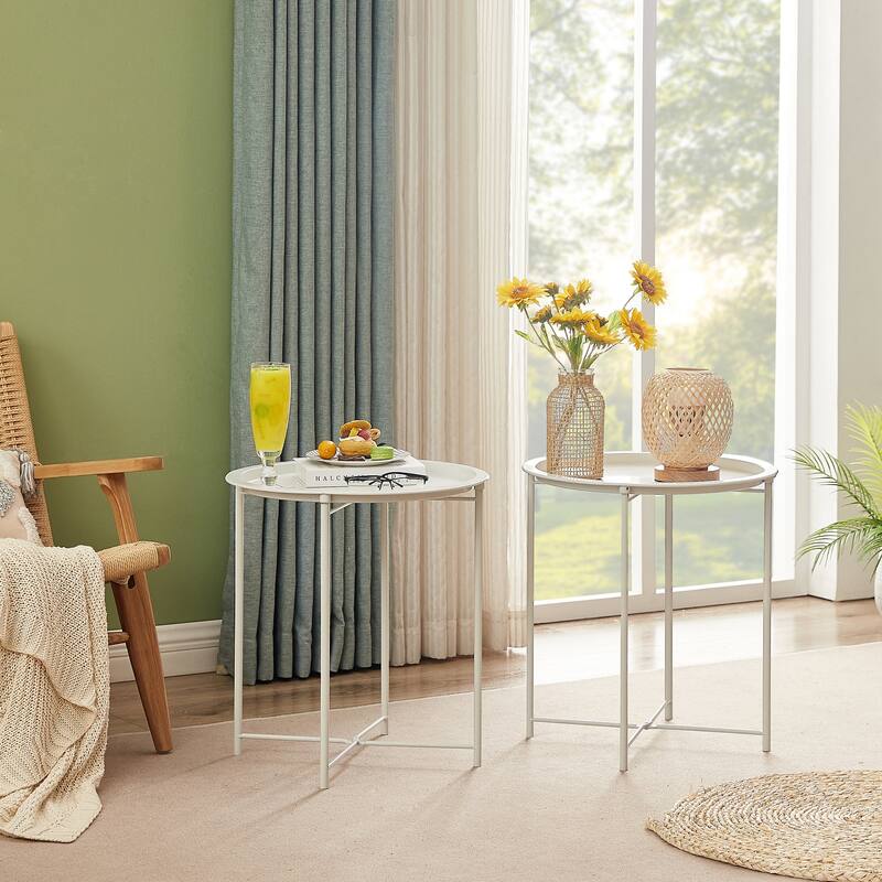 VECELO Side/End Table, Folding Round Metal Anti-Rust and Waterproof Outdoor for Living Room Bedroom,Nightstands