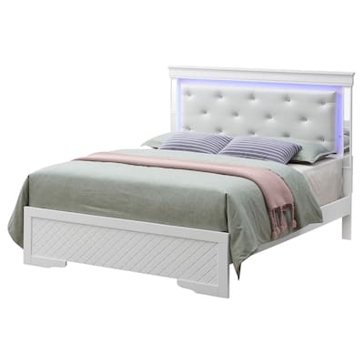 Jewel Tufted Mirrored Panel Full Bed with LED Light - 80" - Silver