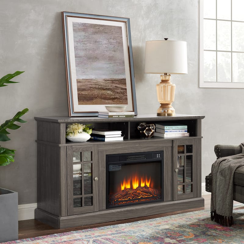 GDFStudio Caelum 58" Wood TV Stand with Classic Storage and 23" Fireplace Insert