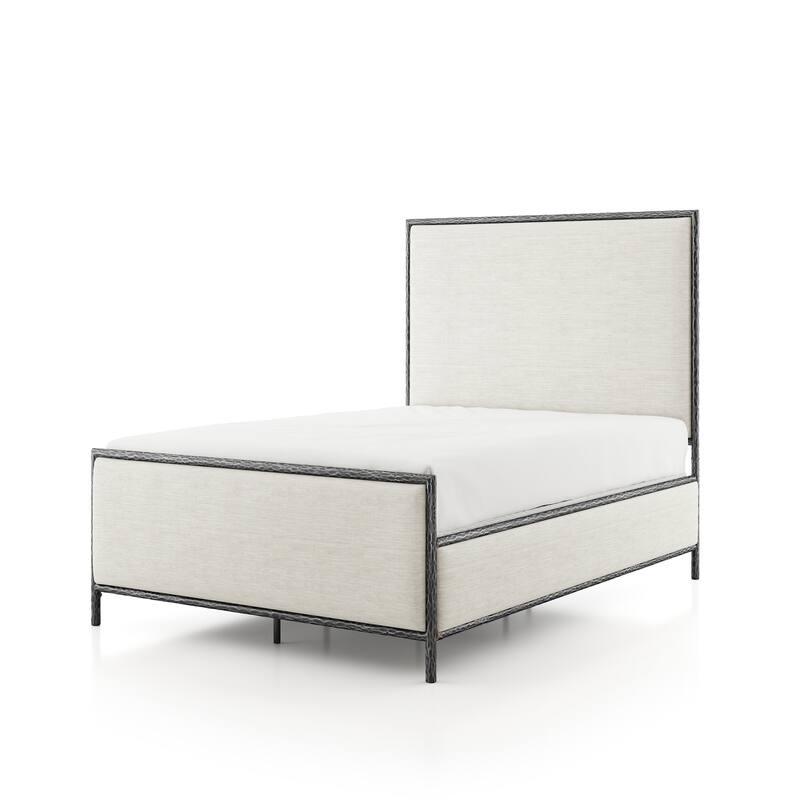 247 Shop At Home Lalia Modern 4-Piece Upholstered Hammered Metal Panel Bedroom Set with 2 Nightstands and Bench