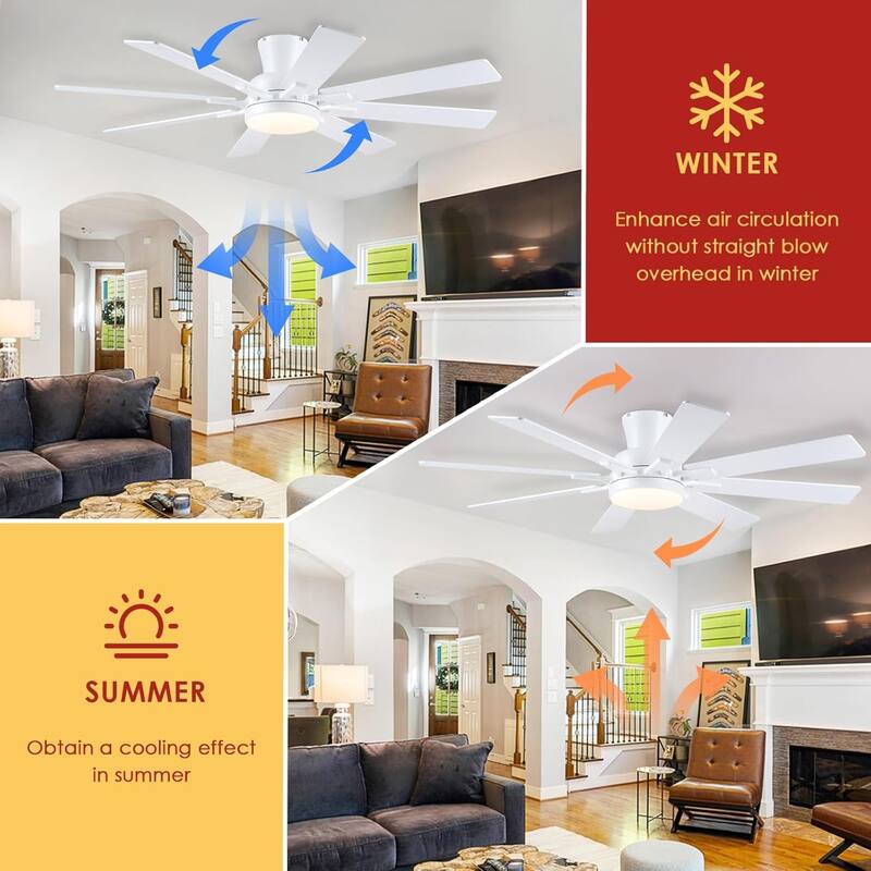 52 Inches Modern Ceiling Fan with Light and Remote 8 Plywood Blades for Bedroom Living Room - 52 Inches