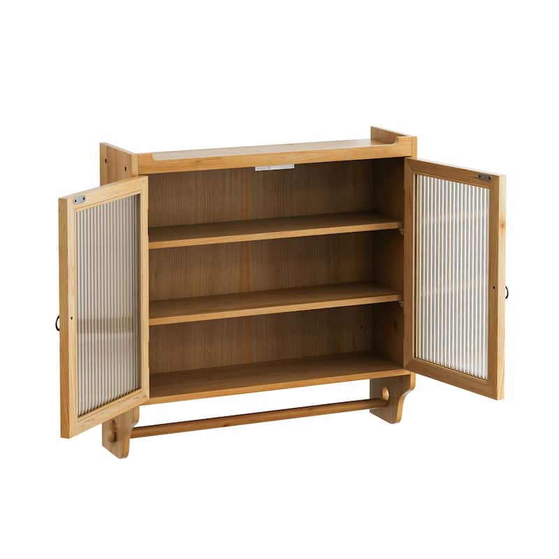 24.8" Glass Door Vintage Double Door Wall Cabinet with 3 Tiers of Storage with Towel Rack
