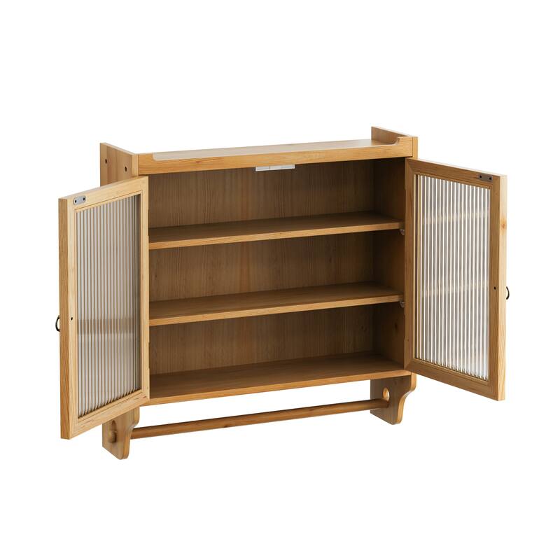 24.8"Glass Door Wall Cabinet with 3 Tiers of Storage with Towel Rack