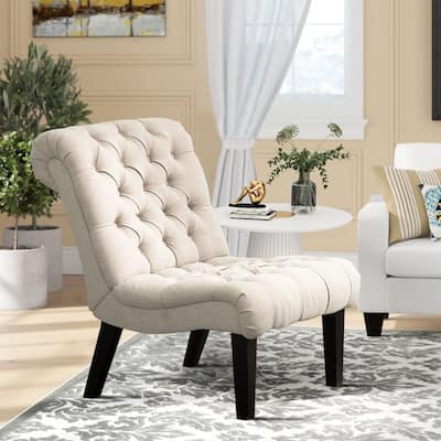 Andeworld Accent Chair for Bedroom Living Room Chairs Tufted Upholstered Lounge Chair with Wood Legs Linen Fabric