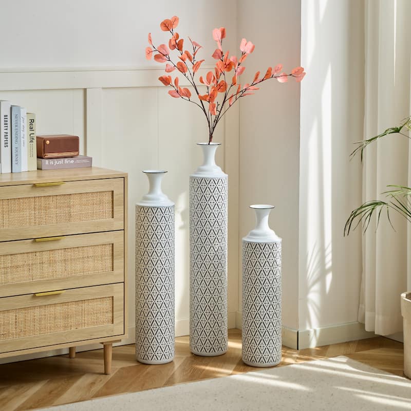 Floor Metal Vases Decorated White Metal Vases Set of 3 Gorgeous Home Decoration Large Glazed Metal Vases