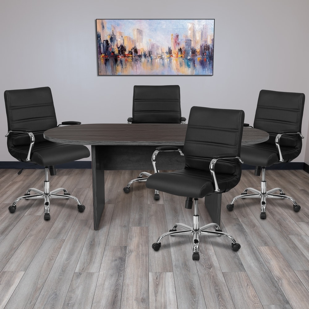 5 Piece Oval Conference Table Set with 4 LeatherSoft Chairs