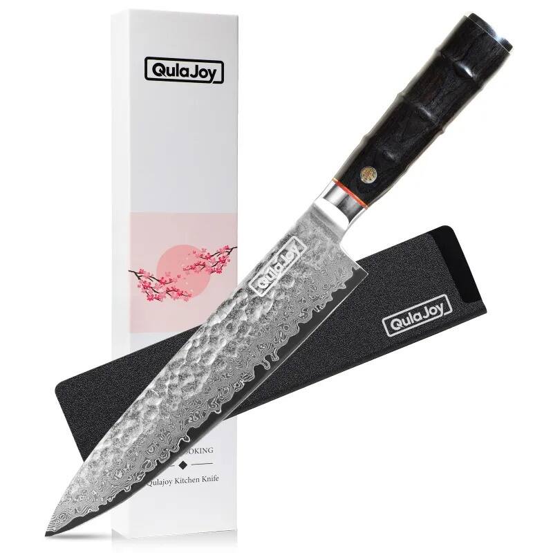 8" Japanese Chef Knife, 67-Layer Damascus VG-10 Hand-Hammered - Black