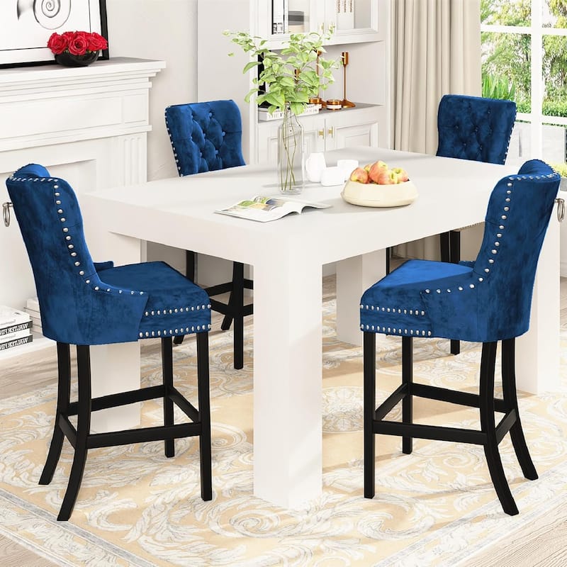 Mieres Farmhouse Kitchen Island Stools, Velvet Tufted Bar Stools with Back and Footrest (Set of 2) - N/A