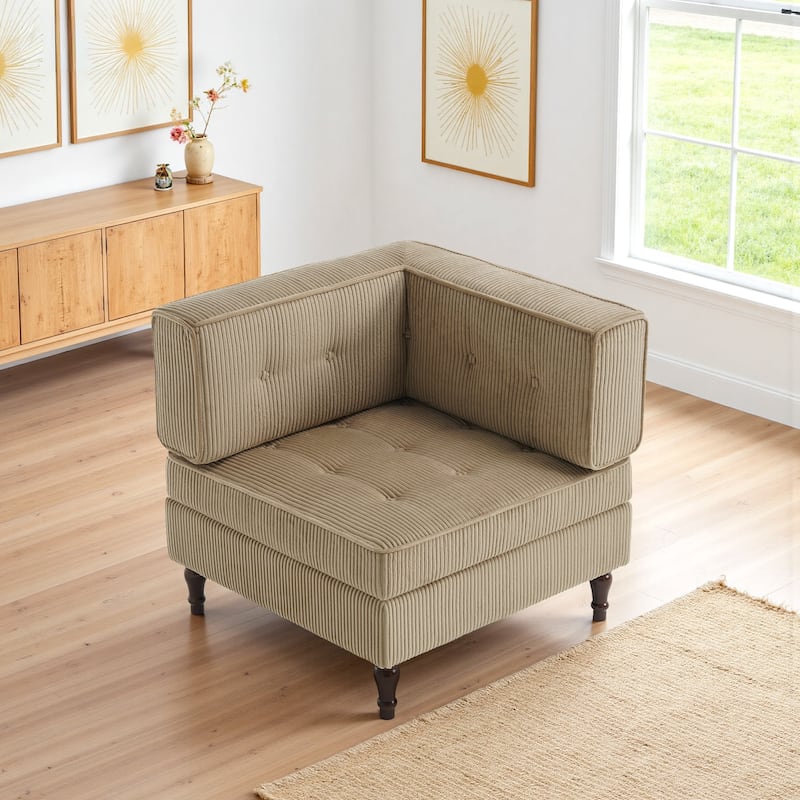32.57" W Upholstered Corduroy Corner Accent Chair - Camel