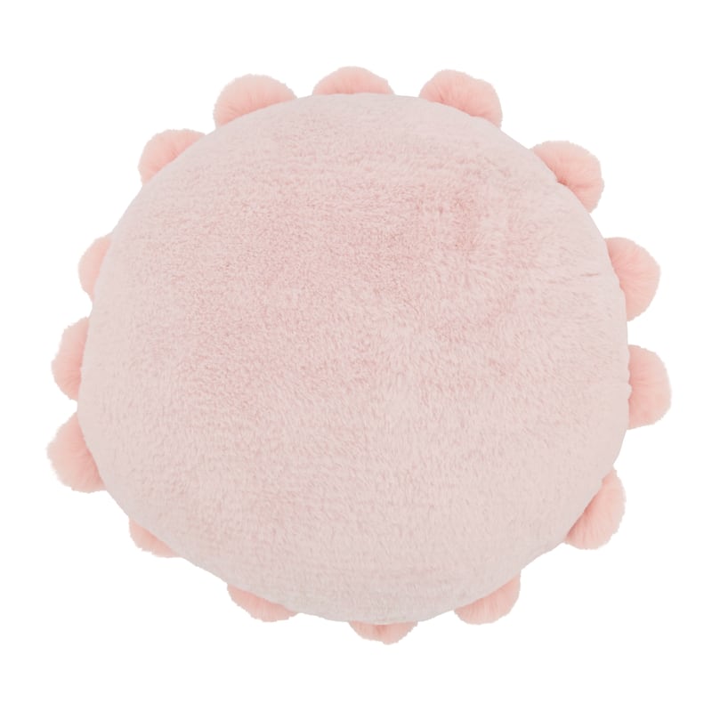Posh Faux Bunny Fur Pom Pom Poly Filled Throw Pillow - 14"x14" - Polyester - Pink