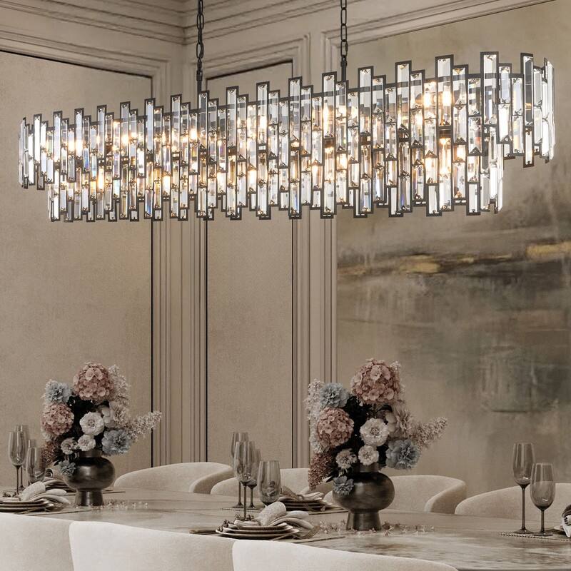 KAYLA 24in Chandelier 10-Light Crystal Chandelier - 55.1in - Black