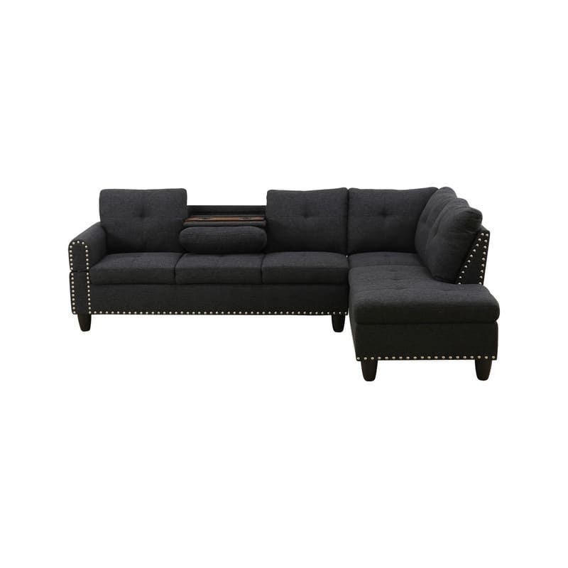 3 Piece Modular Sectional Sofa with Storage Ottoman and Flip Top Table