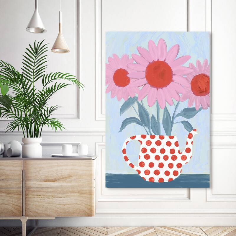 Wynwood Studio Canvas Floral and Botanical Pink Sunflowers Pink and Light Blue Bohemian & Eclectic Wall Art Canvas Print - 54 x 36
