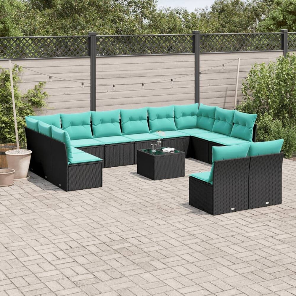 vidaXL 11/12 Piece Patio Sofa Set with Cushions Black/Brown/Gray Poly Rattan - 21.7 x 24.4 x 27.2