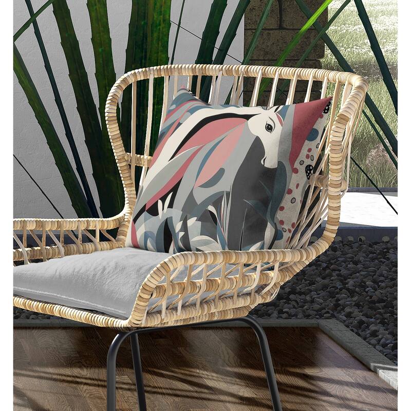 Mythical Horse Indoor/Outdoor Reversible Throw Pillow Teal and Pink