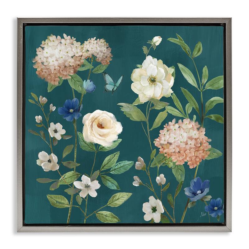 Stupell Bright Garden Blooms on Green Framed Floater Canvas Wall Art Design By Nan - 25 x 25 - Grey