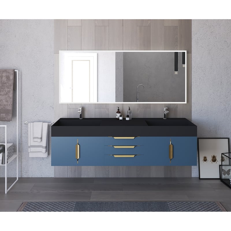Amazon 72" Wall Mounted Bathroom Vanity Set w/ Black Top