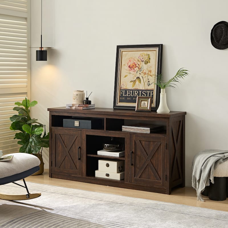 Farmhouse Barn Door Up to 65" TV Media Stand Modern Entertainment Console