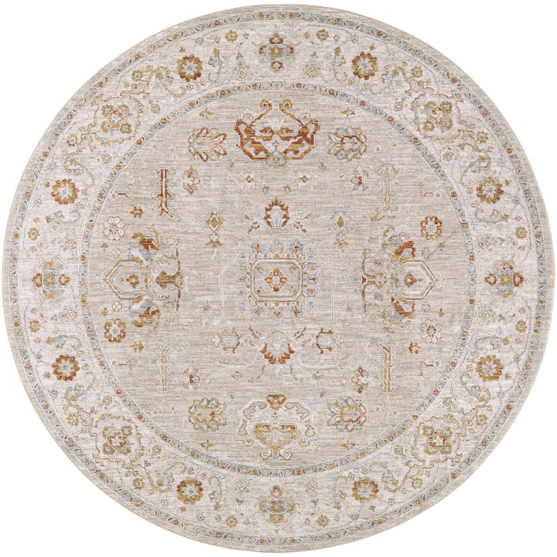 Livabliss Avant Garde Traditional Area Rug - 6'7" x 6'7" Round - Light Grey - Round