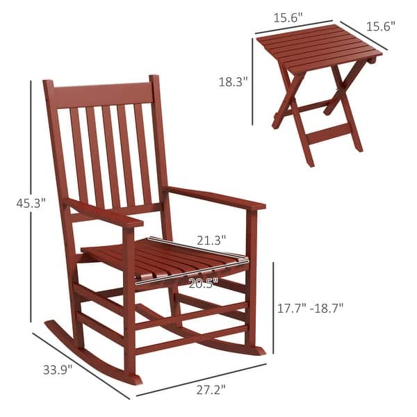 dimension image slide 1 of 2, Outsunny Wooden Rocking Chair Set w/ Foldable Side Table, Outdoor Rocker Chairs