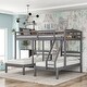 preview thumbnail 1 of 7, Pine Wood Full Bunk Bed, Triple Sleeping Space, Built-in Drawer, Safety Guardrail Full over Twin & Twin - Gray