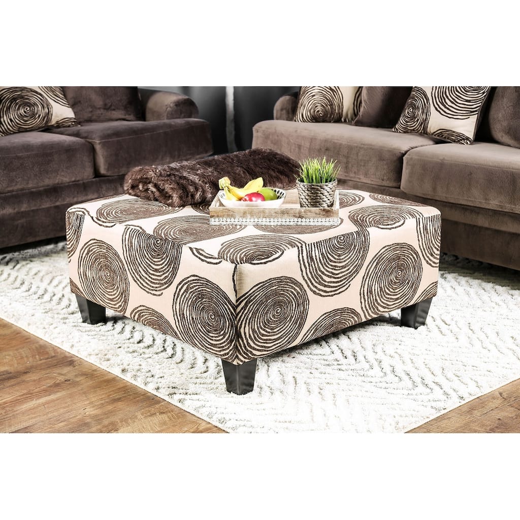 Transitional Style Pattern Finish Square Upholstery Ottoman Oversized Design Bun Legs