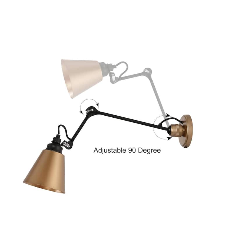 Set of 2 Modern Farmhouse Plug-in Swing Arm Lights Gold Adjustable Wall Sconces Task Lighting - L28" x W6" x H8"