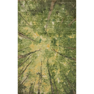 Hand-knotted Modern Silk Green Abstract Oriental Area Rug - 8' 0'' X 5' 0''