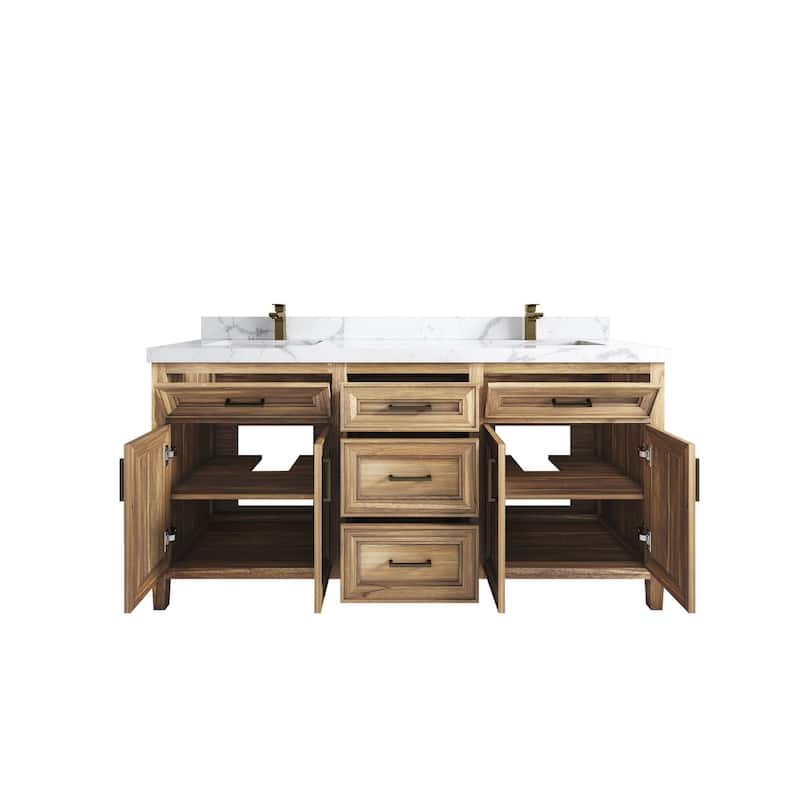 Willow Collections 72 in. W x 22 in. D Santa Monica Teak Double Sink Bathroom Vanity with Countertop