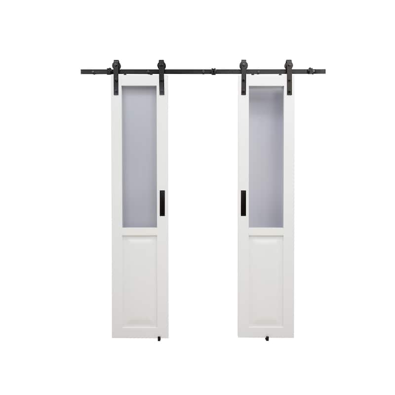 Millbrooke 36x84 Center Opening Vinyl Barn door kit White with Frosted Panels
