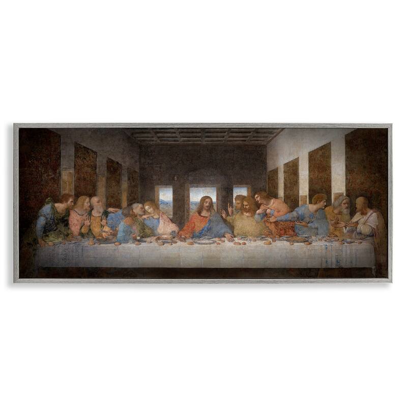 Da Vinci The Last Supper Religious Classical Painting Framed Wall Art - 10 x 24 - Wood - Grey