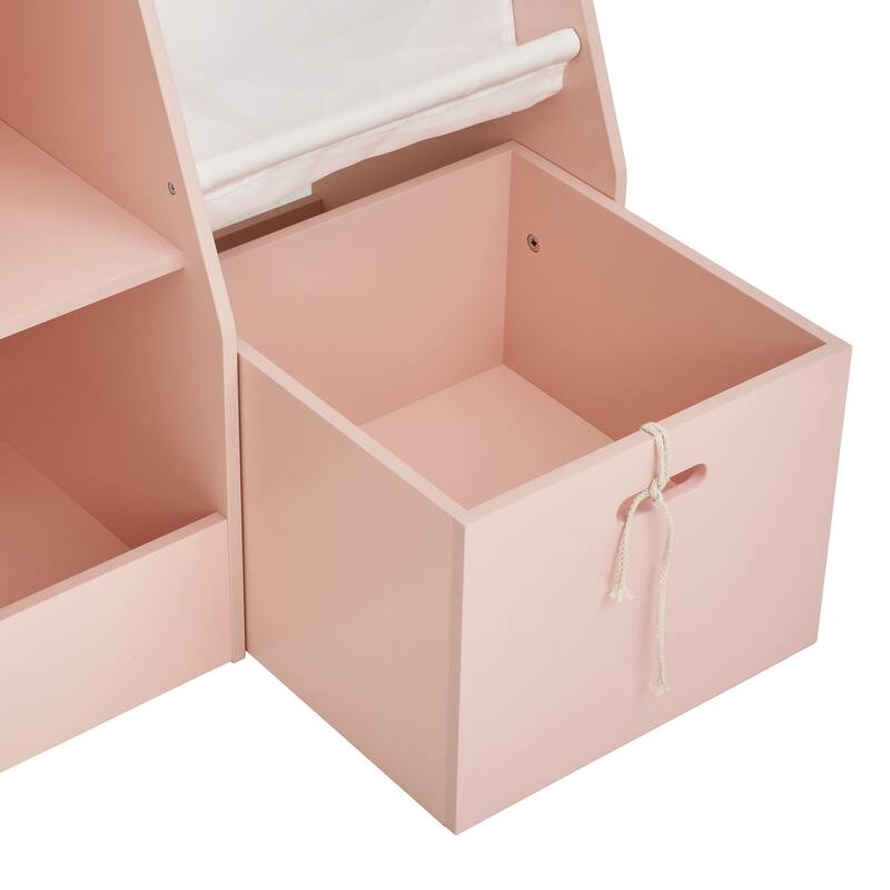 A children's bookcase with a large-capacity trolley and a toy storage device