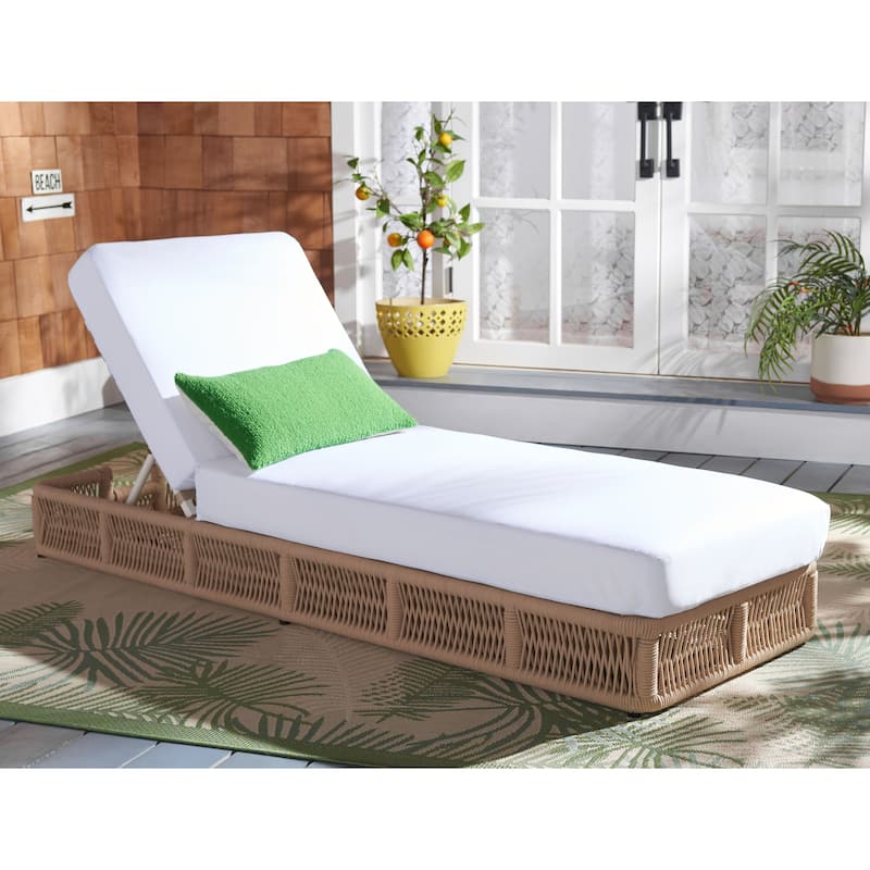 SAFAVIEH Outdoor Tinna Sun Lounger - 75"W x 25"D x 13"H - Tan/White