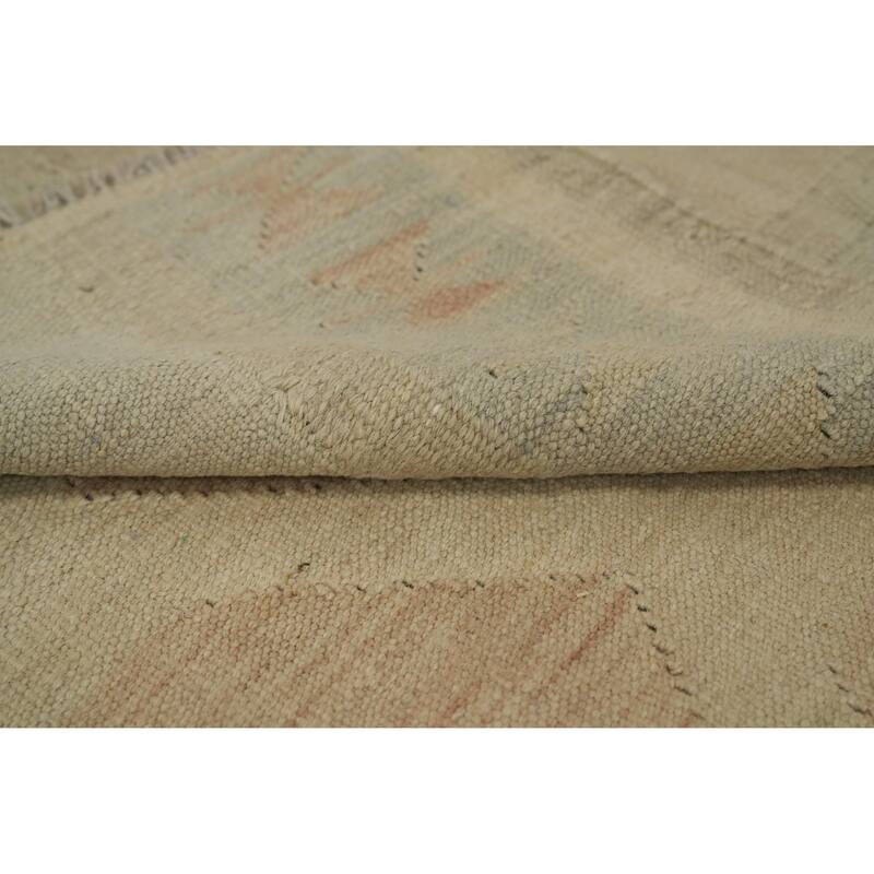 Hand Woven Oriental 100% Wool Carpet Southwestern Geometric Beige & Ivories Kilim Area Rug - 11' 11'' X 9' 1''