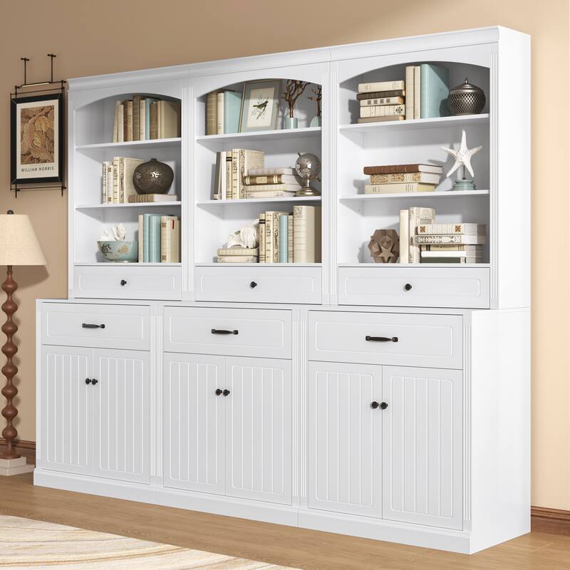 GDFStudio - Tall Bathroom Wooden Storage Cabinet, Adjustable Shelf & Open Shelves